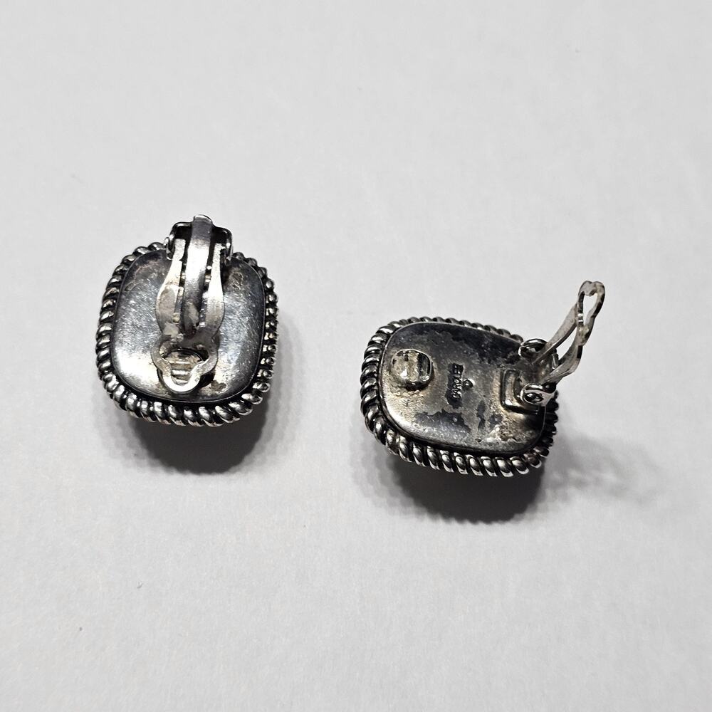 Vintage Carolee Silver Tone Faux Pearl Rope Border Clip-On Earrings - Picture 4 of 7